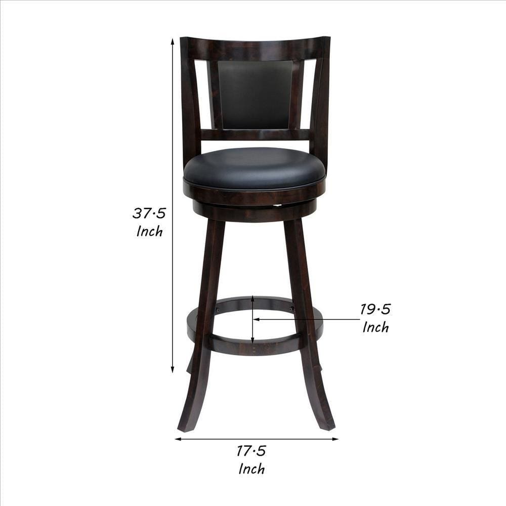 24 Inches Swivel Wooden Frame Counter Stool with Padded Back Dark Brown By Casagear Home BM239713