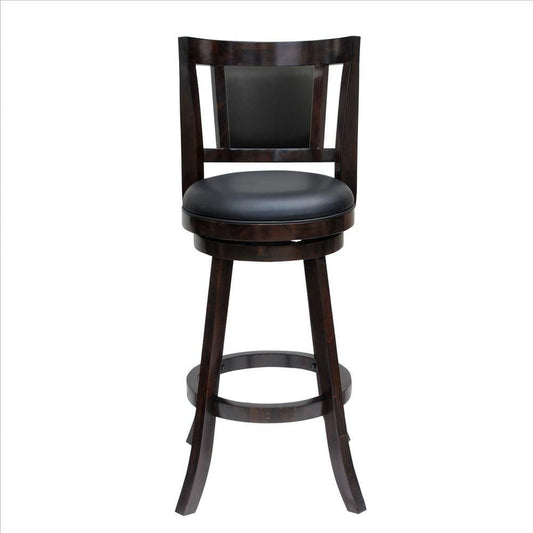 29 Inches Swivel Wooden Frame Counter Stool with Padded Back, Dark Brown By Casagear Home