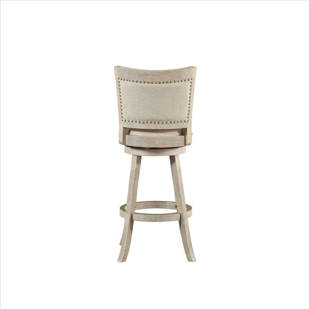 29 Inch Curved Back Wooden Swivel Bar Stool with Nailhead Trim Gray By Casagear Home BM239739