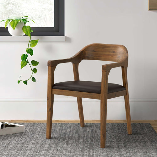 Dining Chair | Curved Back | Track Arms | Faux Leather | Brown