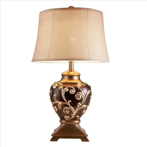 Table Lamp | Filigree Accent Base | Fabric Shade | Brown
