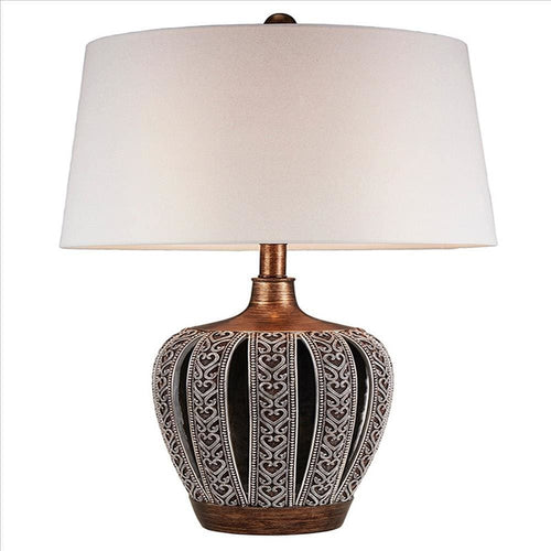 Table Lamp | Curved Paneled Polyresin Base | Bronze