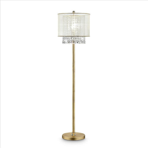 Floor Lamp | Hanging Crystal Accents | White & Gold