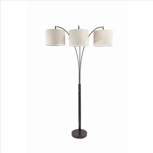 Floor Lamp | 3 Arched Arms | Fabric Shades | Bronze