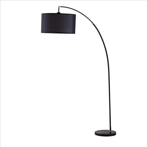 Floor Lamp | Curved Metal Frame | Drum Shade | Black
