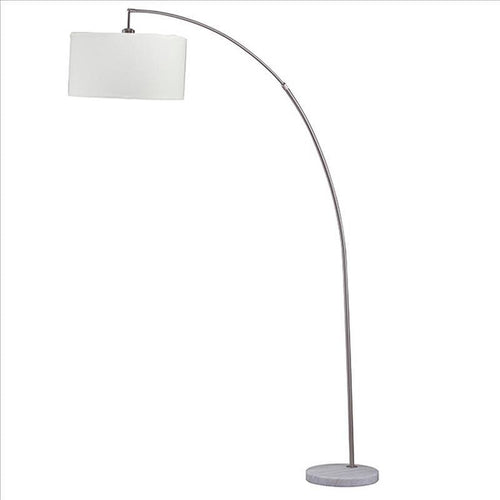 Floor Lamp | Curved Metal Frame | Drum Shade | Silver