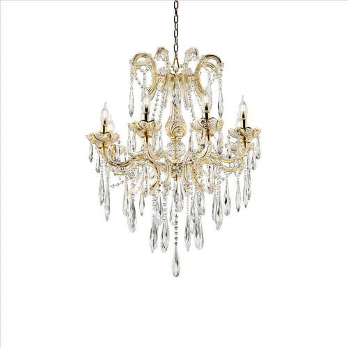Chandelier | 8 Light Metal | Crystal Accents | Gold