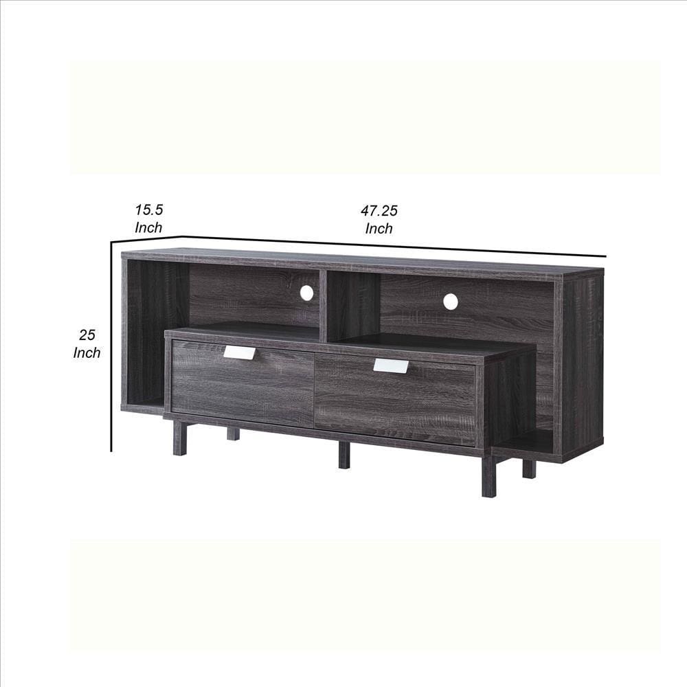 TV Stand with 2 Wooden Shelves and 2 Drawers Gray By Casagear Home BM240838