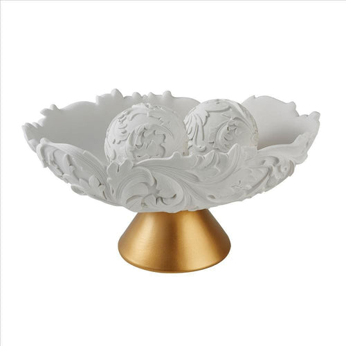 Decor Bowl | Baroque Scroll Design | 2 Spheres | White