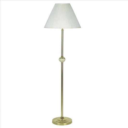 Stalk Design Metal Floor Lamp with Fabric Pleated Shade, Cream By Casagear Home