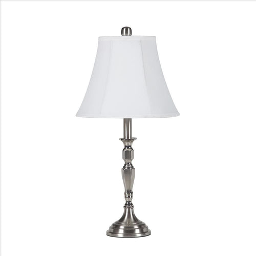 Table Lamp | Turned Tubular Metal Body | Empire Shade | Silver