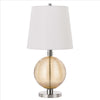 Table Lamp with Textured Glass Ball Accent, White and Chrome