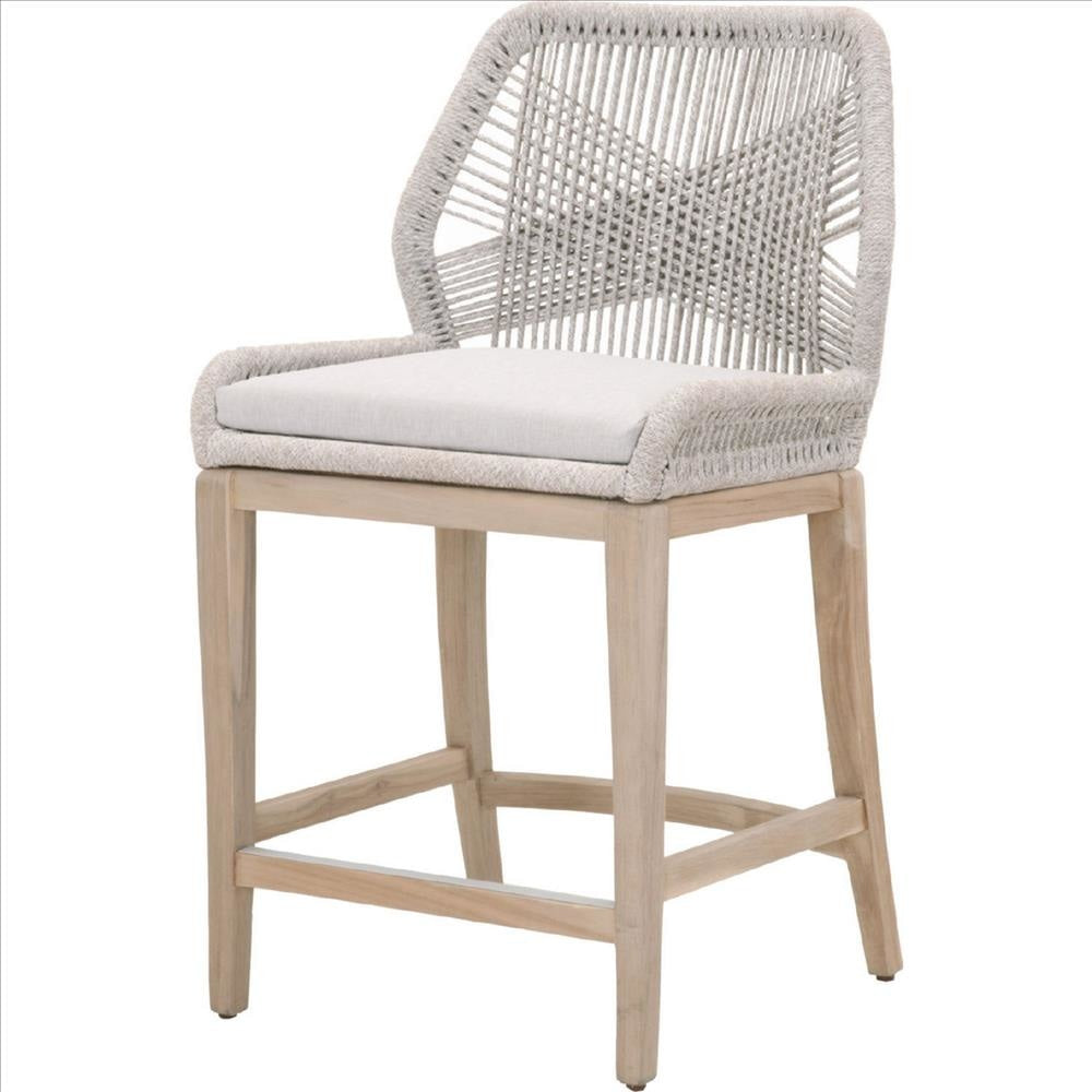 Reid Counter Stool | Wood Legs | Rope Back | Gray | Brown