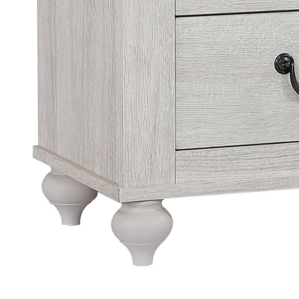 Nightstand with 2 Drawers and Bun Legs White and Brown By Casagear Home BM242625