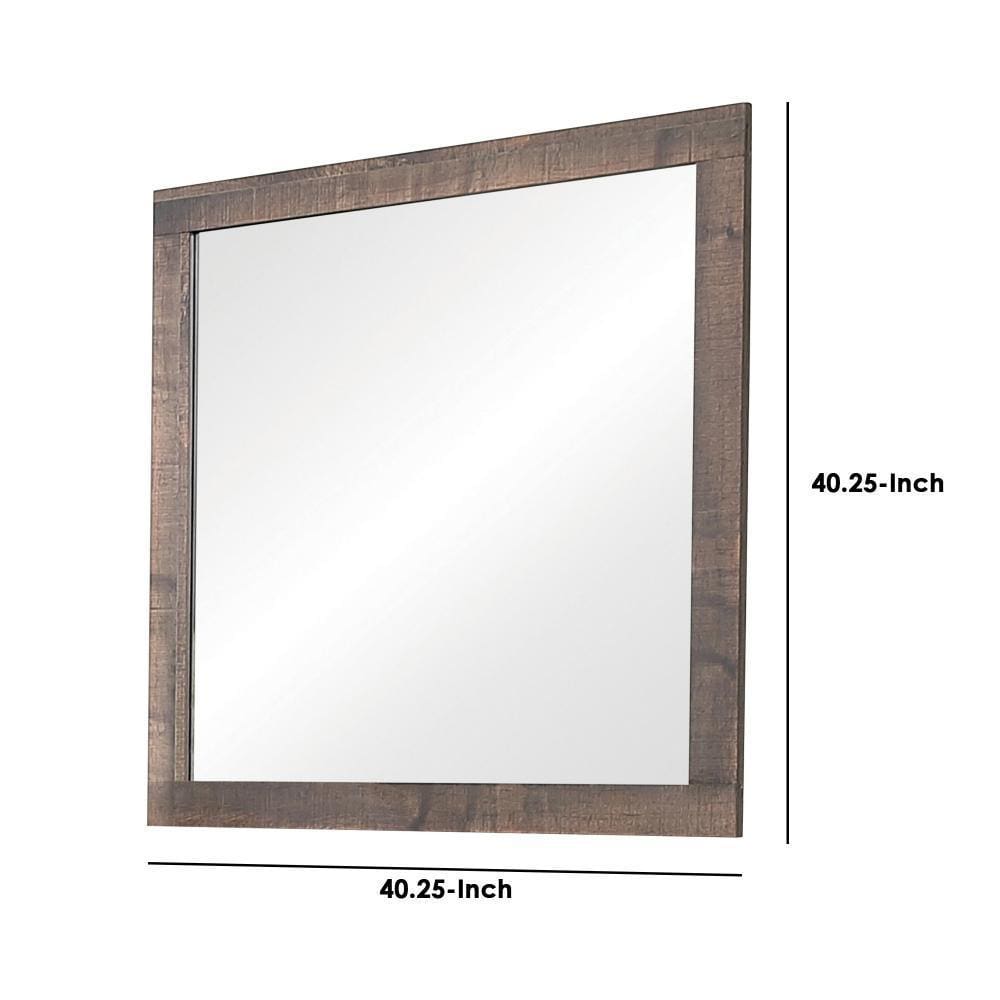 Mirror with Rectangular Wooden Frame and Weathered Look Brown By Casagear Home BM242631