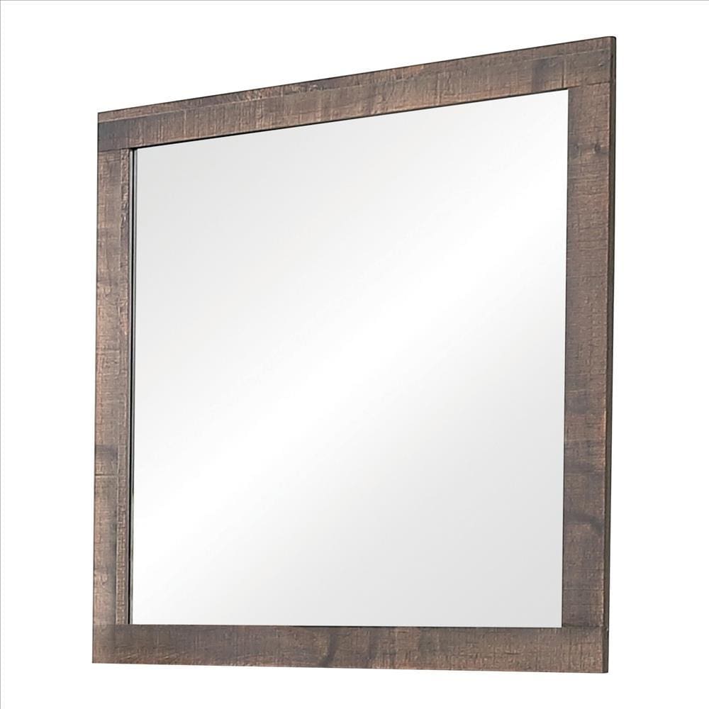 Mirror with Rectangular Wooden Frame and Weathered Look, Brown By Casagear Home