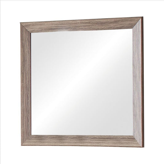 Mirror with Rectangle Wooden Frame and Washed Look, Brown By Casagear Home