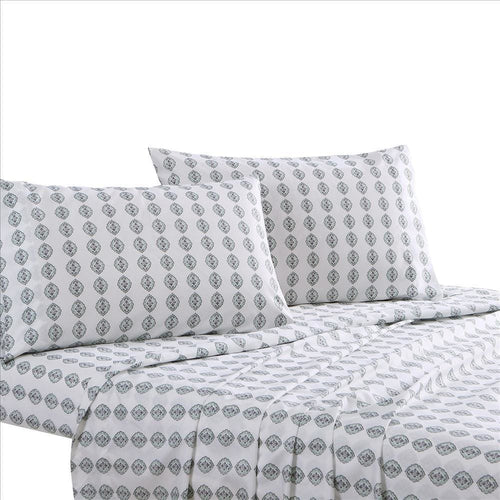 Veria 4 Piece King Sheet Set | Quatrefoil Print | White | Gray