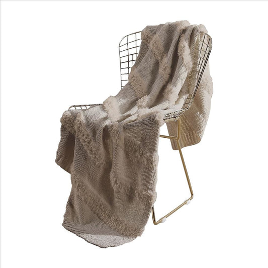 Veria 50 x 60 Throw Blanket, Acrylic Faux Fur, Beige By Casagear Home