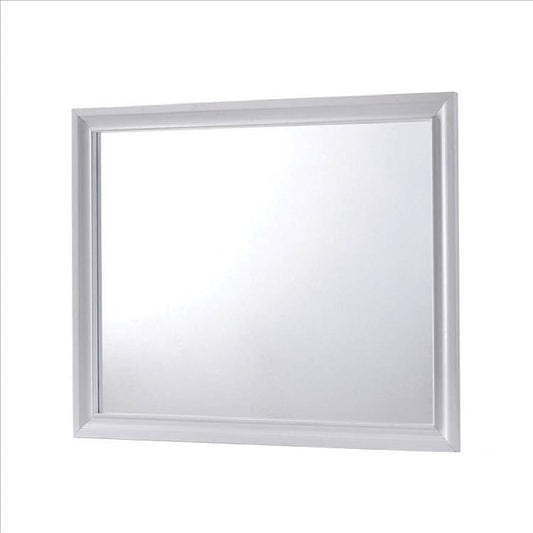 Wall Mirror with Molded Wooden Frame, White By Casagear Home