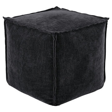 Cube Pouf with Cotton Velvet Cover, Black By Casagear Home