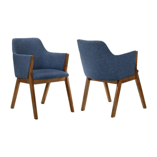 Renzo Blue Fabric and Walnut Wood Dining Side Chairs - Set of 2 By Casagear Home