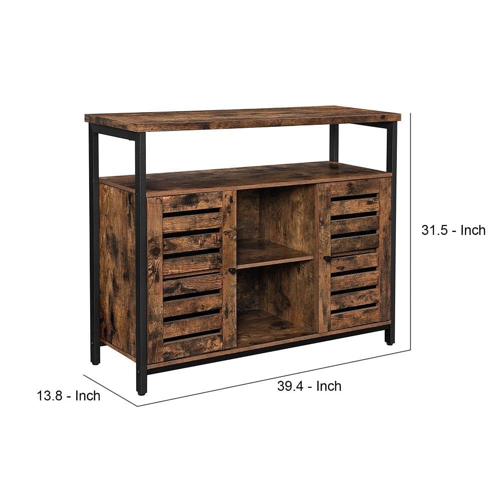 Sideboard with 2 Louvered Doors and Adjustable Shelves Brown By Casagear Home BM248130