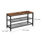 Wooden Shoe Bench with 2 Open Mesh Shelves Brown and Black By Casagear Home BM248132