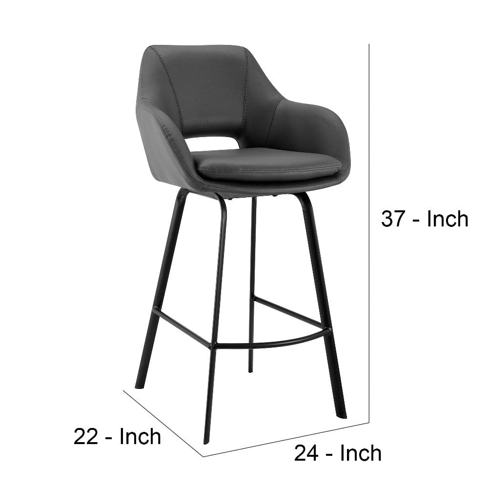 26 Inch Leatherette and Metal Swivel Counter Stool Black and Gray By Casagear Home BM248190