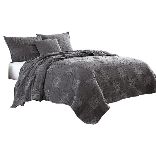 Veria 4 Piece Queen Quilt Set with Polka Dots The Urban Port, Charcoal Gray By Casagear Home