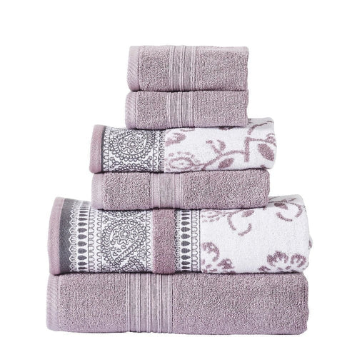 Veria 6 Piece Towel Set | Paisley | Floral Motif | Purple