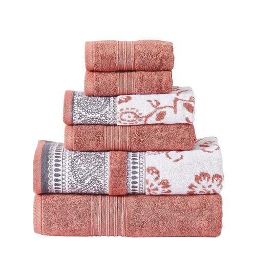 Veria 6 Piece Towel Set | Paisley | Floral Pattern | Peach