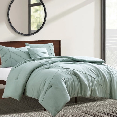 Veria 4 Piece Comforter Set | Queen | Leaf Vein Stitching | Green