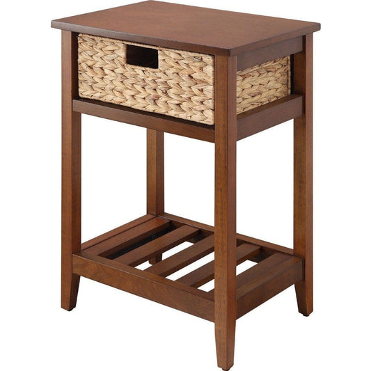 MDF Accent Table with Rattan Storage Basket and Slatted Shelf, Brown By Casagear Home