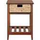 MDF Accent Table with Rattan Storage Basket and Slatted Shelf Brown By Casagear Home BM250178