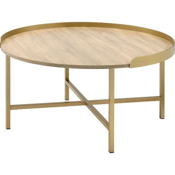 Kai Coffee Table | 34" | Round Tray Top | Brown | Brass