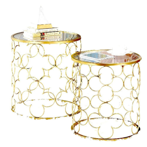 Liora Nesting Table | 2 Piece | Round | Lattice Base | Gold