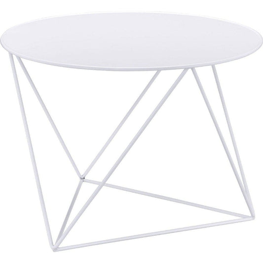 Accent Table with Open Geometric Base and Round Top, White By Casagear Home