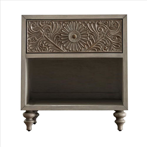 Vivian Nightstand | Polyresin Floral Design | Ivory