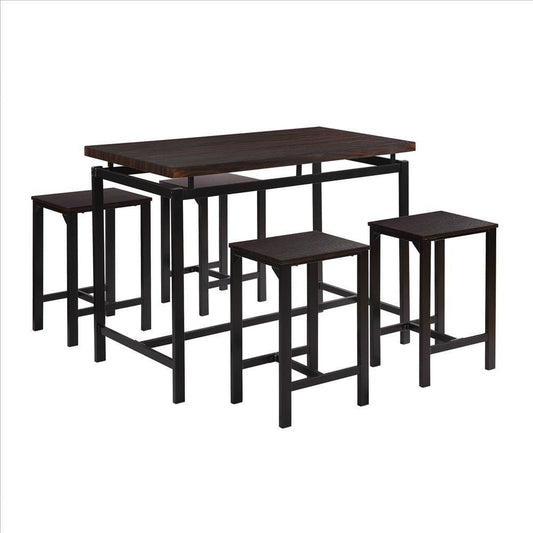 5 Piece Pub Table Set with Backless Seat Stools, Espresso Brown By Casagear Home
