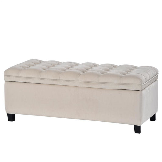 Storage Bench with Flip Button Tufted Top and Sleek Legs, Beige By Casagear Home