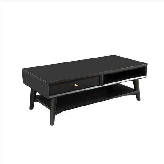 Coffee Table with 1 Drawer and Open Shelf, Black By Casagear Home