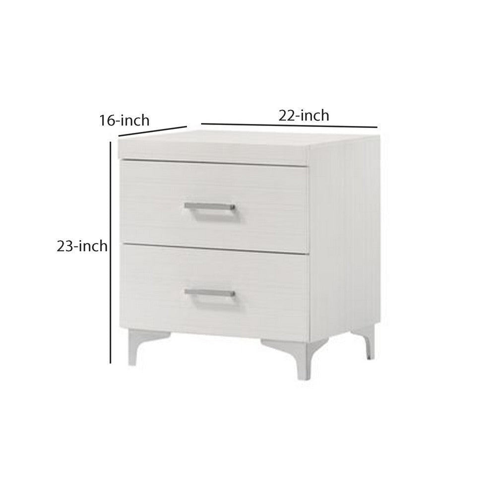 Nightstand with 2 Drawers and Bar Handle White By Casagear Home BM262109