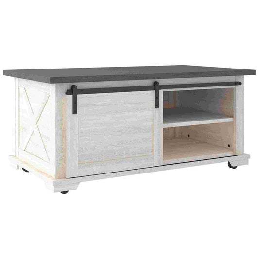Rectangle Cocktail Table with Barn Sliding Door, White By Casagear Home