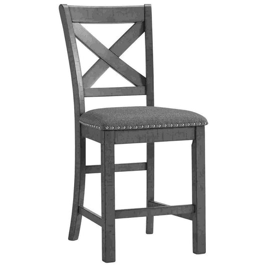 Barstool with Wooden X Shaped Back and Fabric Seat, Set of 2, Gray By Casagear Home