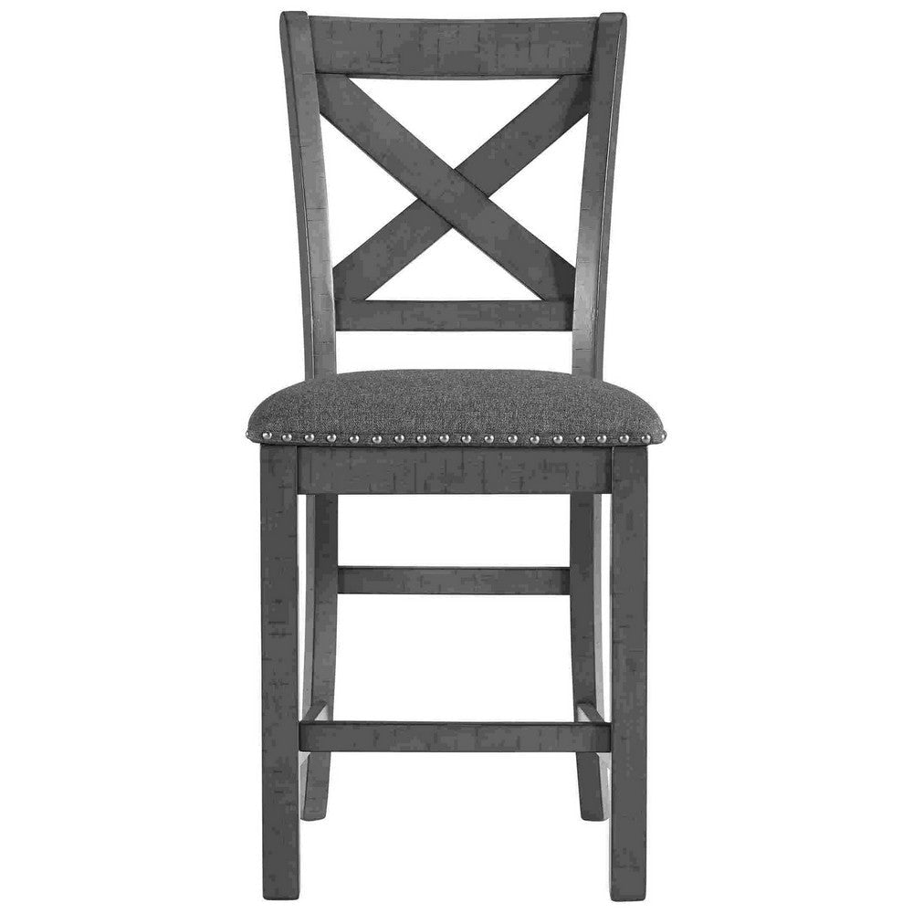 Barstool with Wooden X Shaped Back and Fabric Seat Set of 2 Gray By Casagear Home BM262478