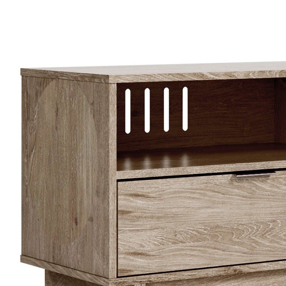 TV Stand with 2 Drawers and Panel Base Natural Brown By Casagear Home BM262960