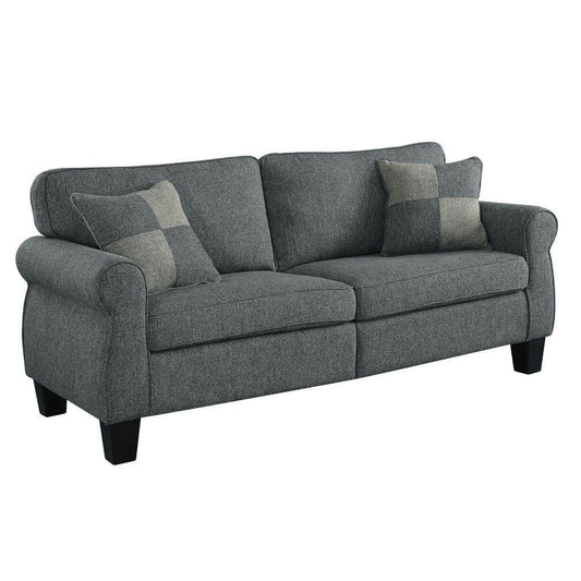 Sofa with Fabric Upholstery and Rolled Design Arms, Gray By Casagear Home