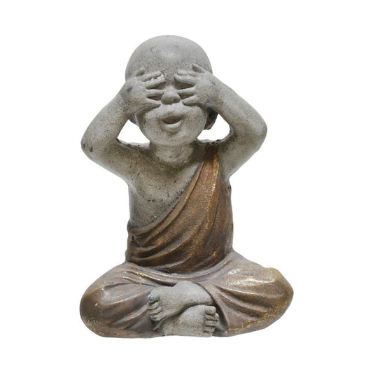 Baby Monk Figurine with Polyresin Frame, Gray and Antique Gold By Casagear Home