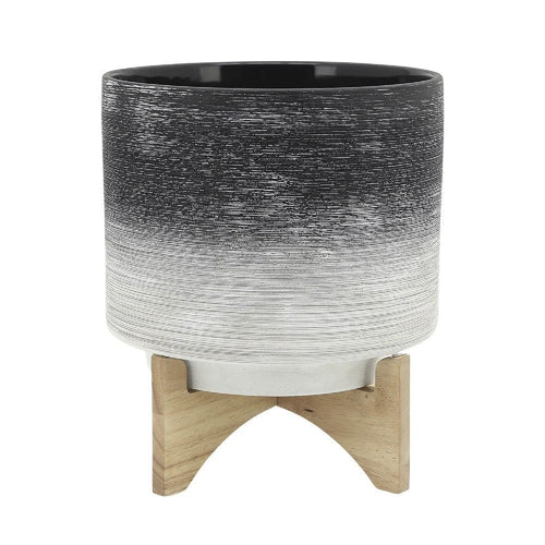 Arlo Planter | Wood Stand | Fine Lines Design | Large | Gray
